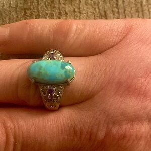 Turquoise, amethyst Indian sterling silver 925 ring